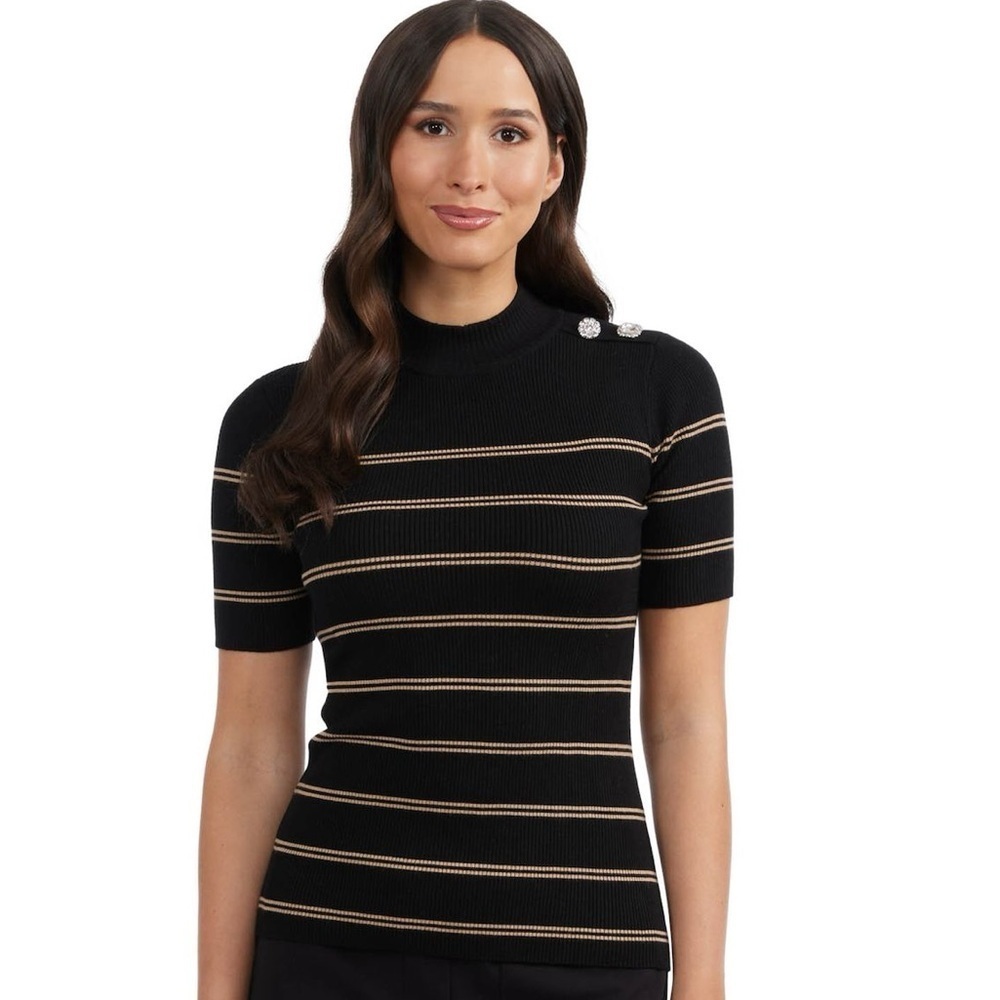 NWT Ellen Tracy Jewel Ribbed Blouse